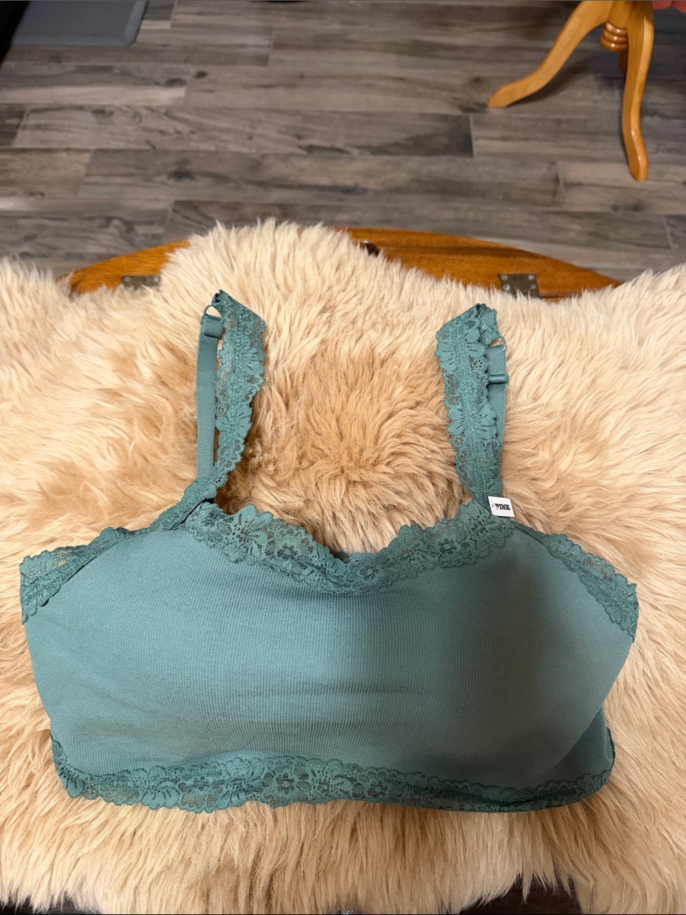 Victoria Secret PINK Green Lace Lightly Lined Bra, XXL, New
